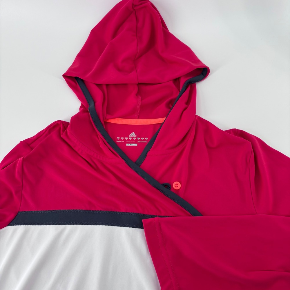 Adidas Hooded Top Womens Sm Pink White Climalite Colorblock Long Sleeve Active